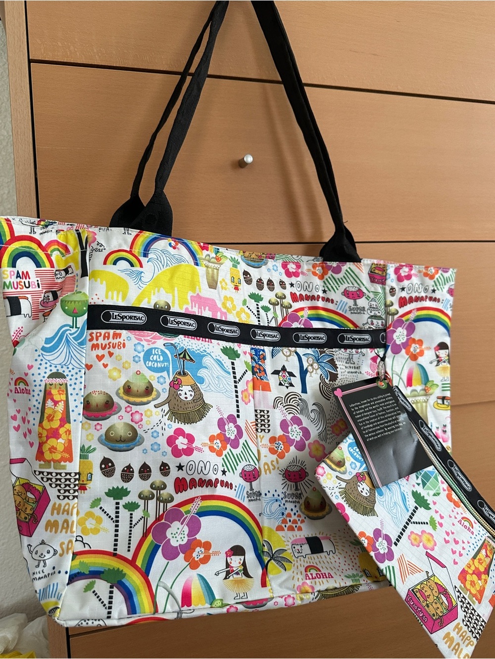 Lesportsac (like) White Multi Rainbow & Floral Print Tote